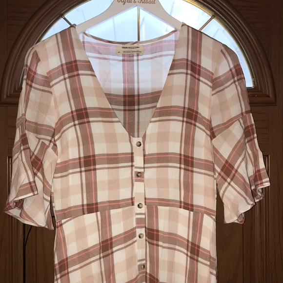 Urban Outfitters Wear Everywhere Plaid Button-Down V-Neck Maxi Dress - Picture 8 of 16